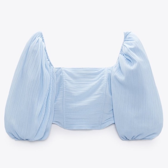 Zara Organza Top Puff Sleeve - Pastel Blue - Picture 3 of 9